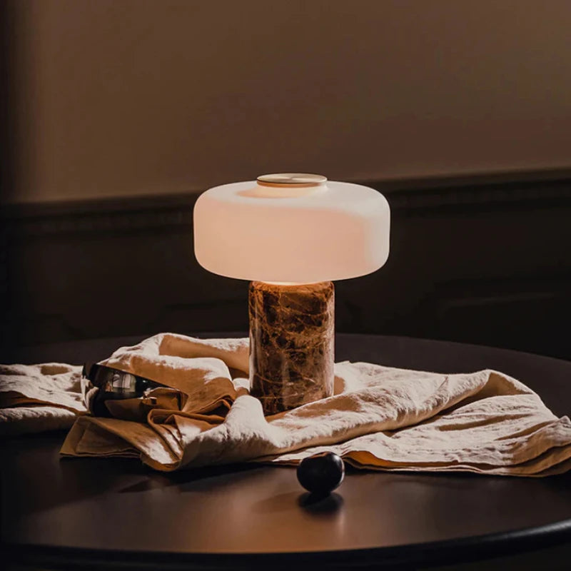 Rechargeable marble lamp base showing wireless charging connection