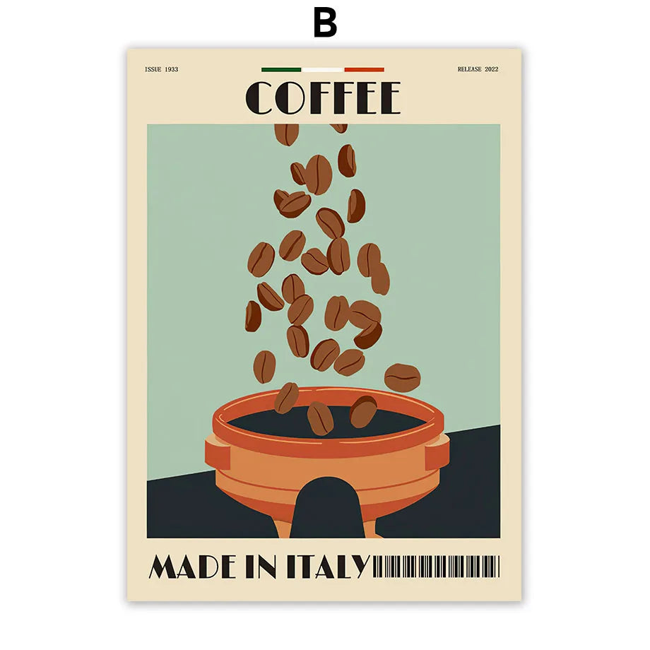 Italian Espresso Coffee Pot Beans Canvas Wall Art