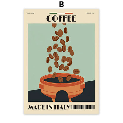 Italian Espresso Coffee Pot Beans Canvas Wall Art