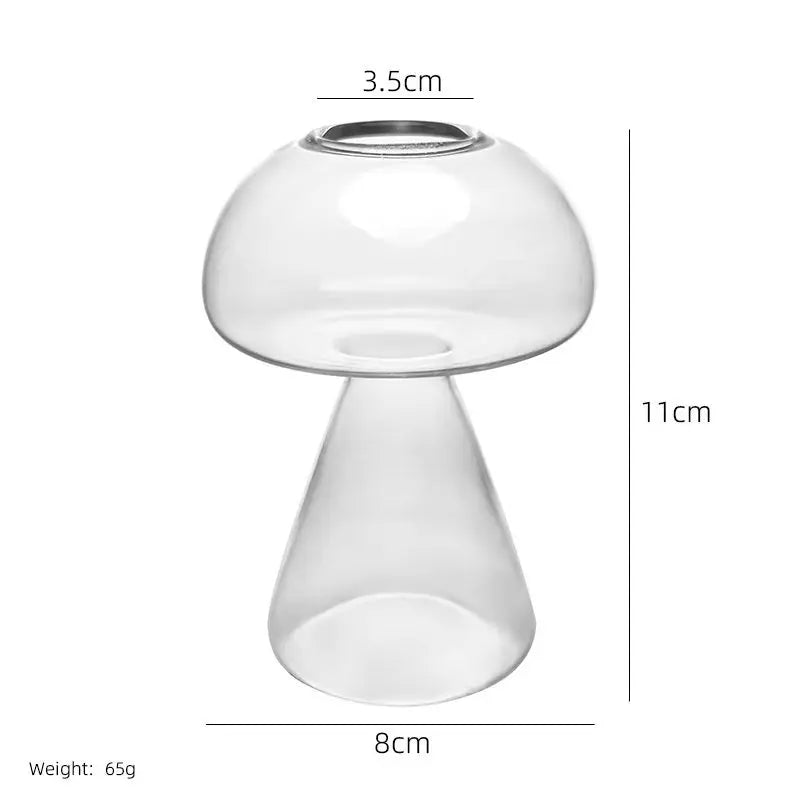 Jelly plastic mushroom vase with dried botanical stem for desk accent