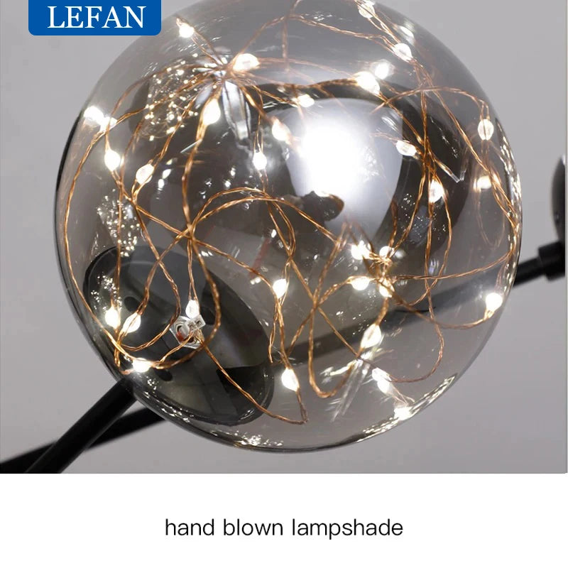 Ten head Nordic glass ball chandelier with spherical glass shades