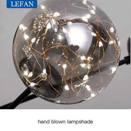 Ten head Nordic glass ball chandelier with spherical glass shades