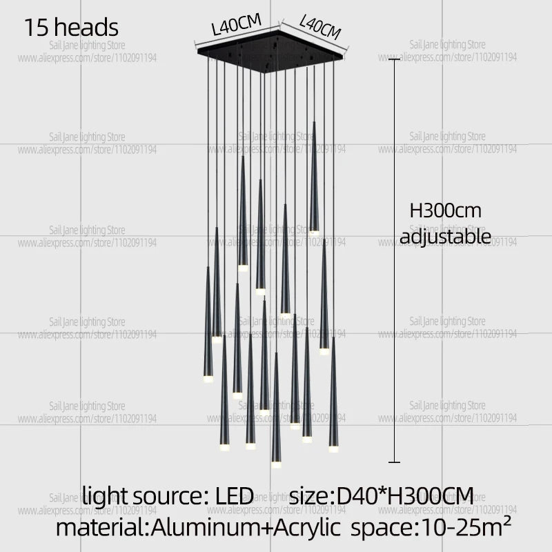 Black painted aluminum chandelier with integrated LED light sources