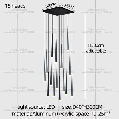 Black painted aluminum chandelier with integrated LED light sources