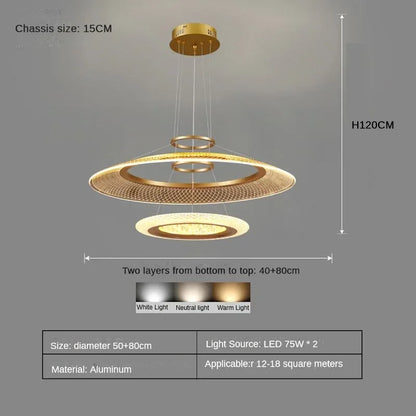 Dimmable gold ring chandelier controlled by a handheld remote