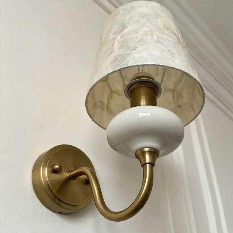 ceramic wall sconce, close-up of shade and hardware detail