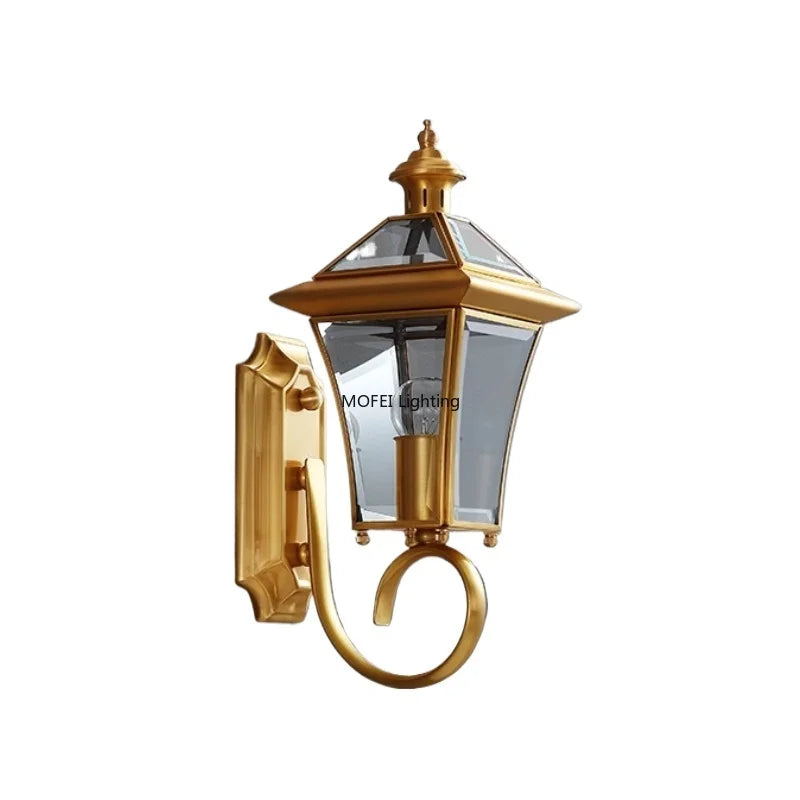 copper outdoor wall sconce, close-up of shade and hardware detail