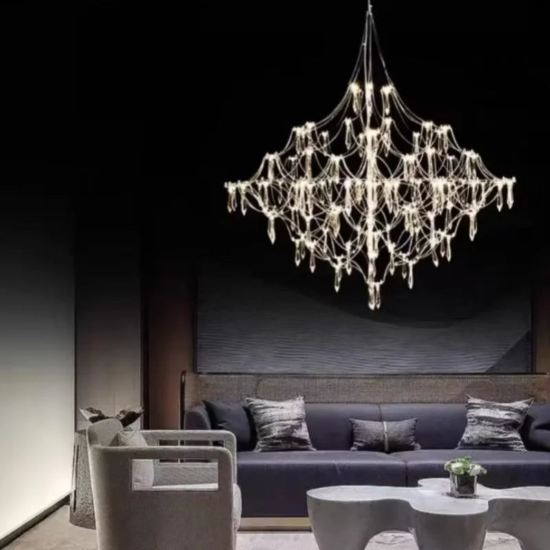 Chrome plated starry sky chandelier with scattered wedge base LED light points