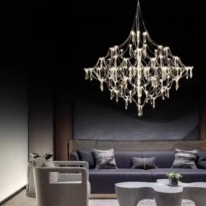 Chrome plated starry sky chandelier with scattered wedge base LED light points