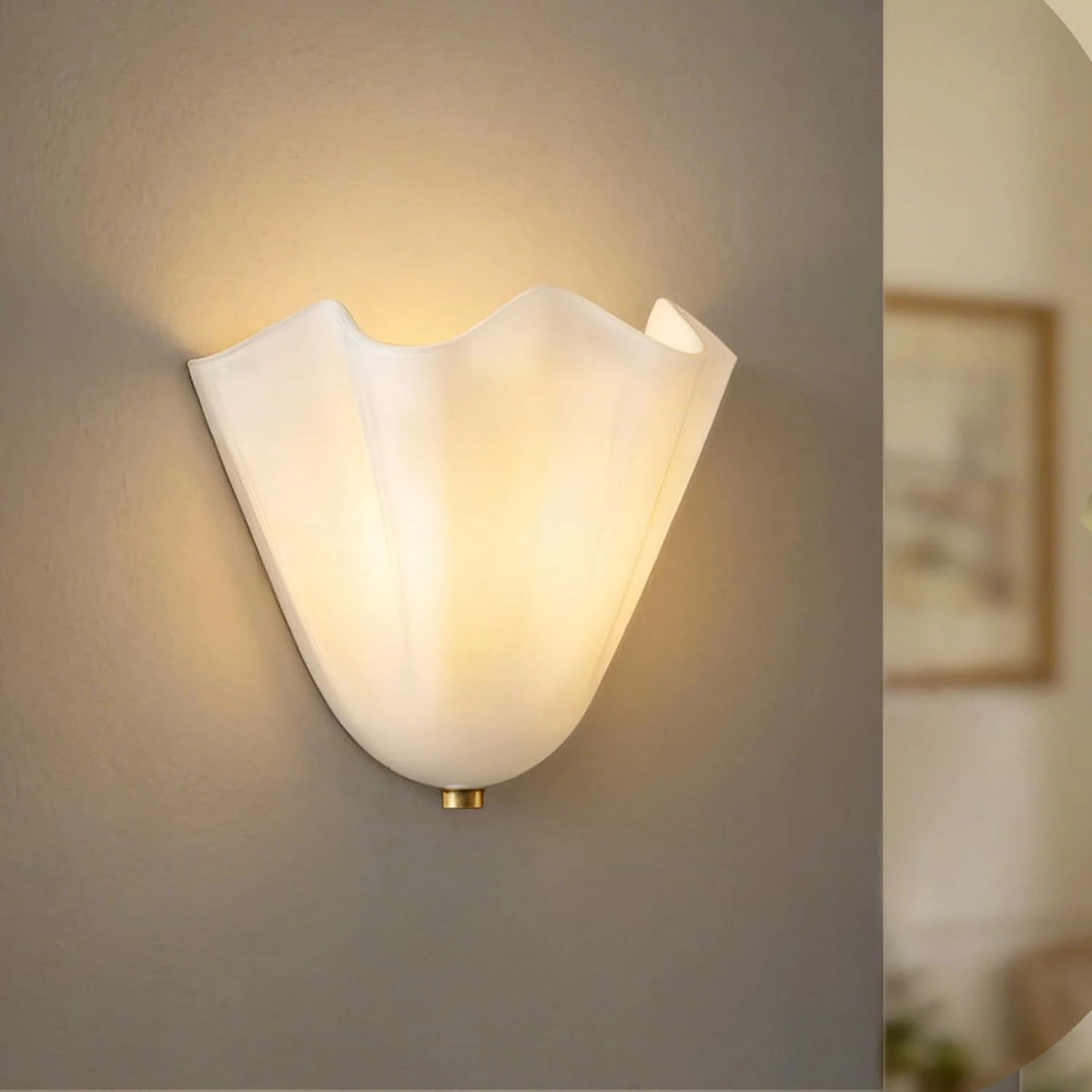 glass wall sconce, front view on white background