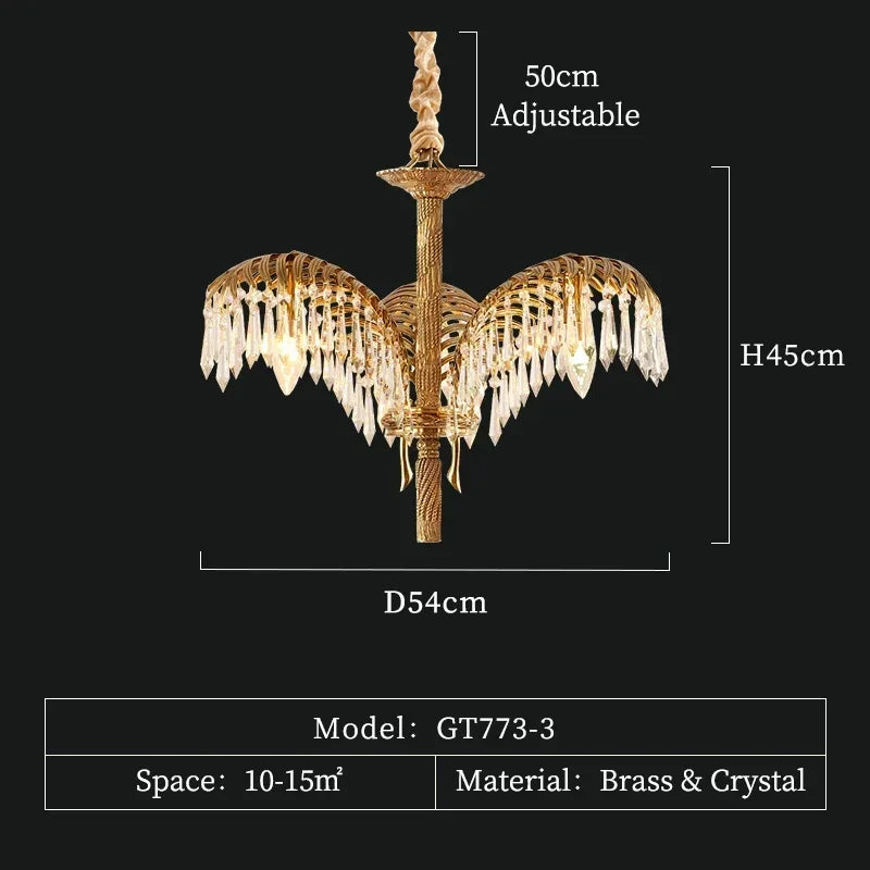 Eight light palm leaf chandelier, 36.6 in wide and 19.7 in high