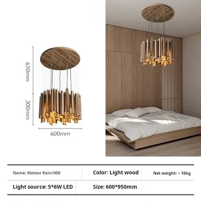 Chain pendant wooden chandelier with touch on off switch control