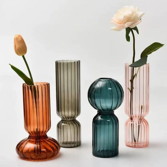 Nordic glass vase in style A with colorful retro horizontal stripe pattern