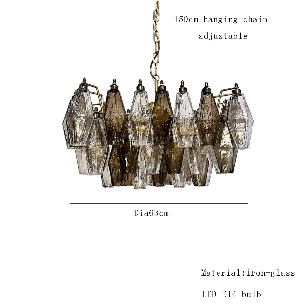 Glass cluster chandelier in the 63 centimetre round size with amber shades