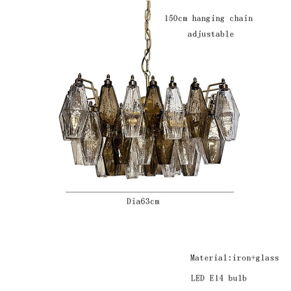 Glass cluster chandelier in the 63 centimetre round size with amber shades