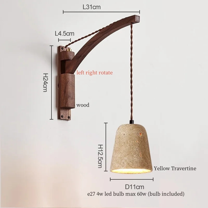Wabi-Sabi Travertine Swing Arm Wall Sconce