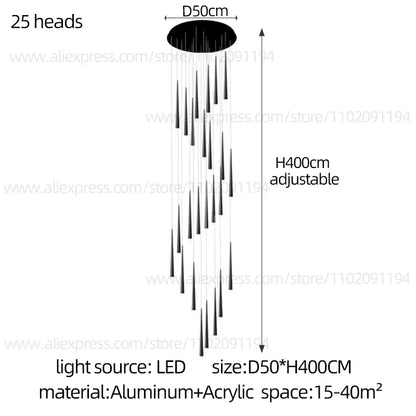 Thirty head chandelier, 23.6 in across, with a 196.9 in drop