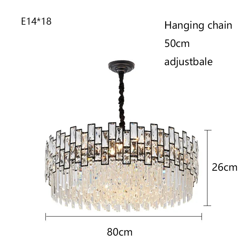 Round crystal chandelier measuring 39.4 in (100 cm) in diameter