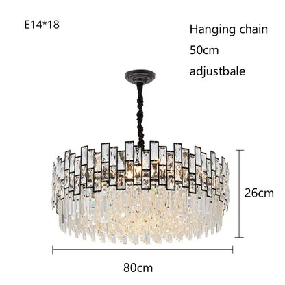 Round crystal chandelier measuring 39.4 in (100 cm) in diameter