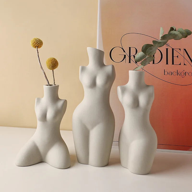 Human body sculpture ceramic art vase white primitive embryo form