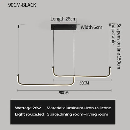 Black aluminium bar chandelier covering 20 to 50 square metres