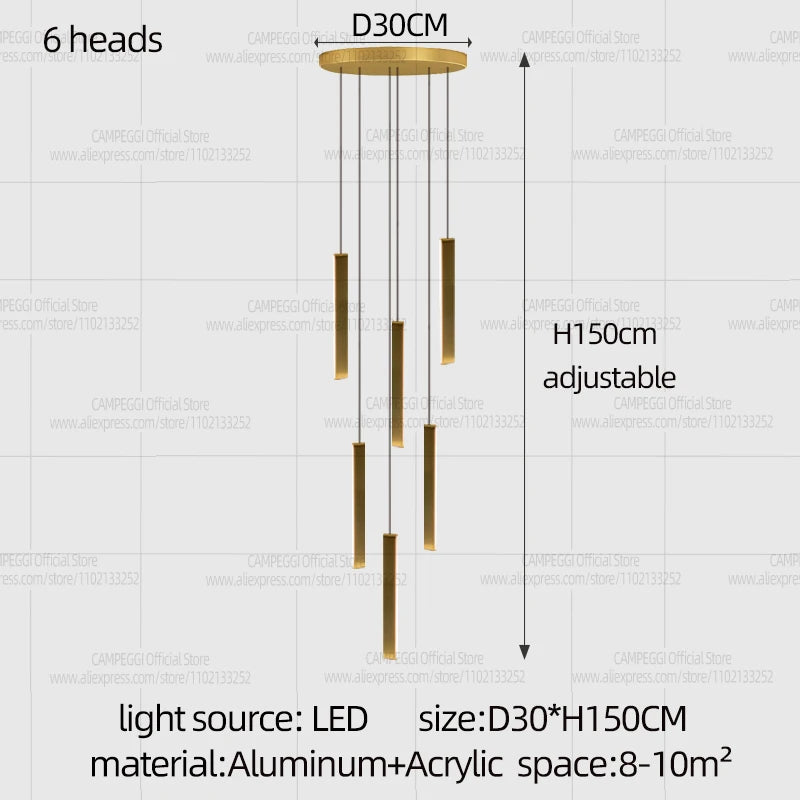Neutral light setting on a minimalist aluminum rod chandelier