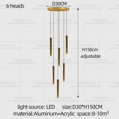 Neutral light setting on a minimalist aluminum rod chandelier