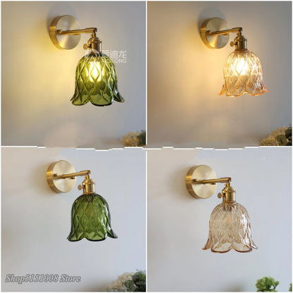 green glass wall sconce, front view on white background