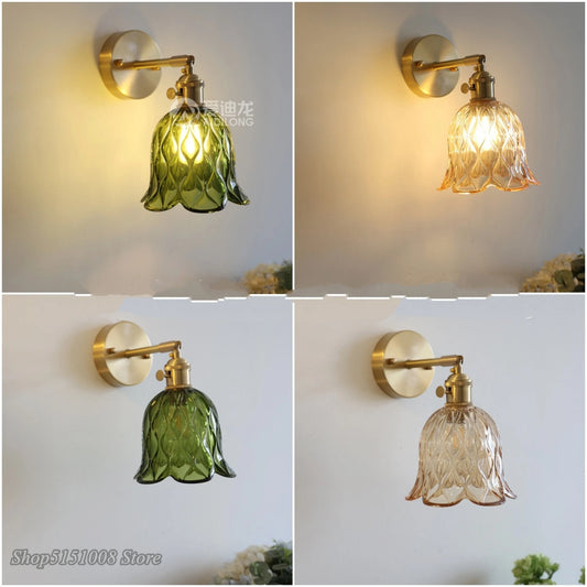 green glass wall sconce, front view on white background