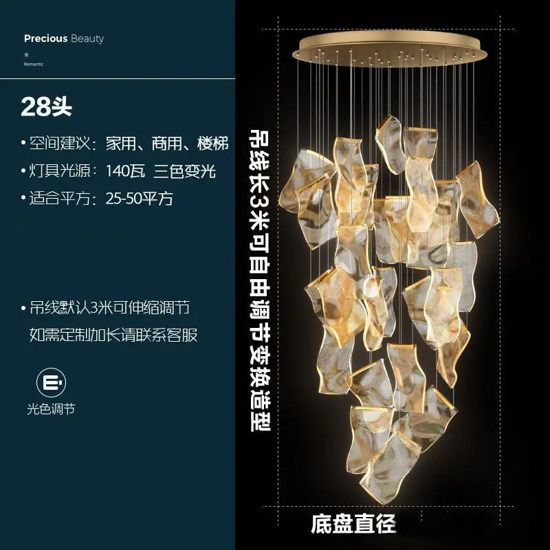 Remote controlled streamer chandelier with dimmable LED light