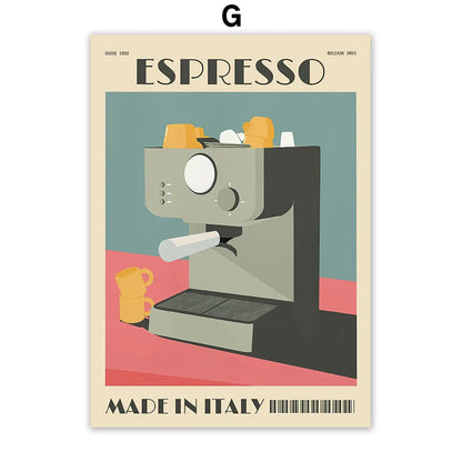 Italian Espresso Coffee Pot Beans Canvas Wall Art