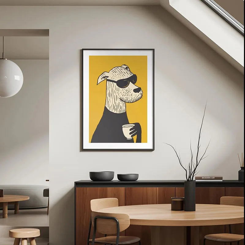 Funny Retro Dog Illustration Canvas Wall Art