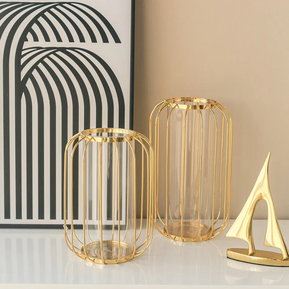 Nordic iron hanging tube vase rose gold office tabletop décor