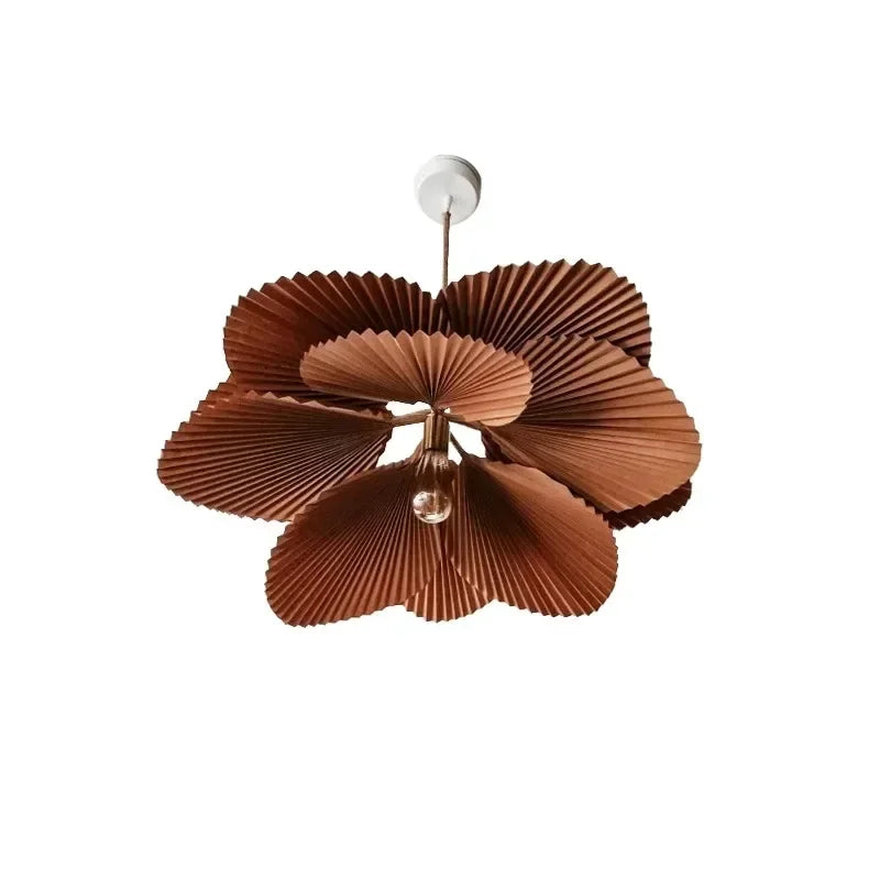 Paper fan chandelier viewed to show the pleat detail of the shade