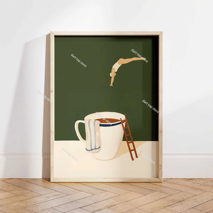 Coffee Lover Cartoon Animal Canvas Wall Art