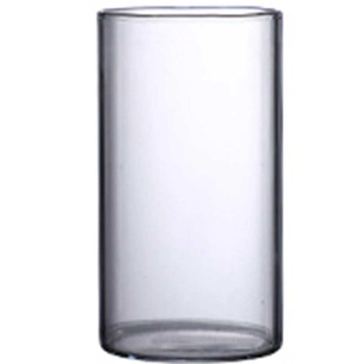 Two glass cylinder vases with varying water levels and different dried botanical stems