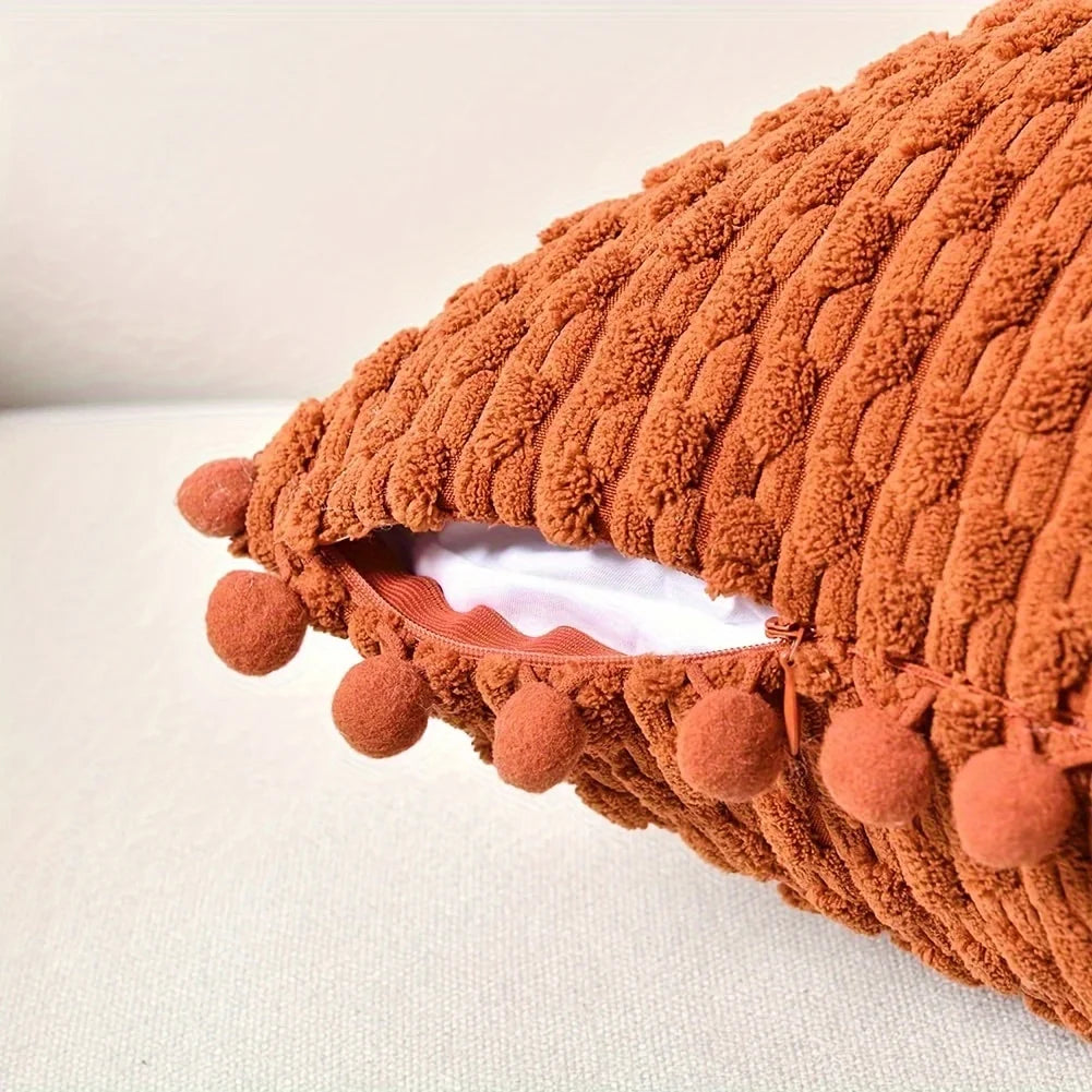 Corduroy Pom-Pom Lumbar Pillow Cover — styling detail