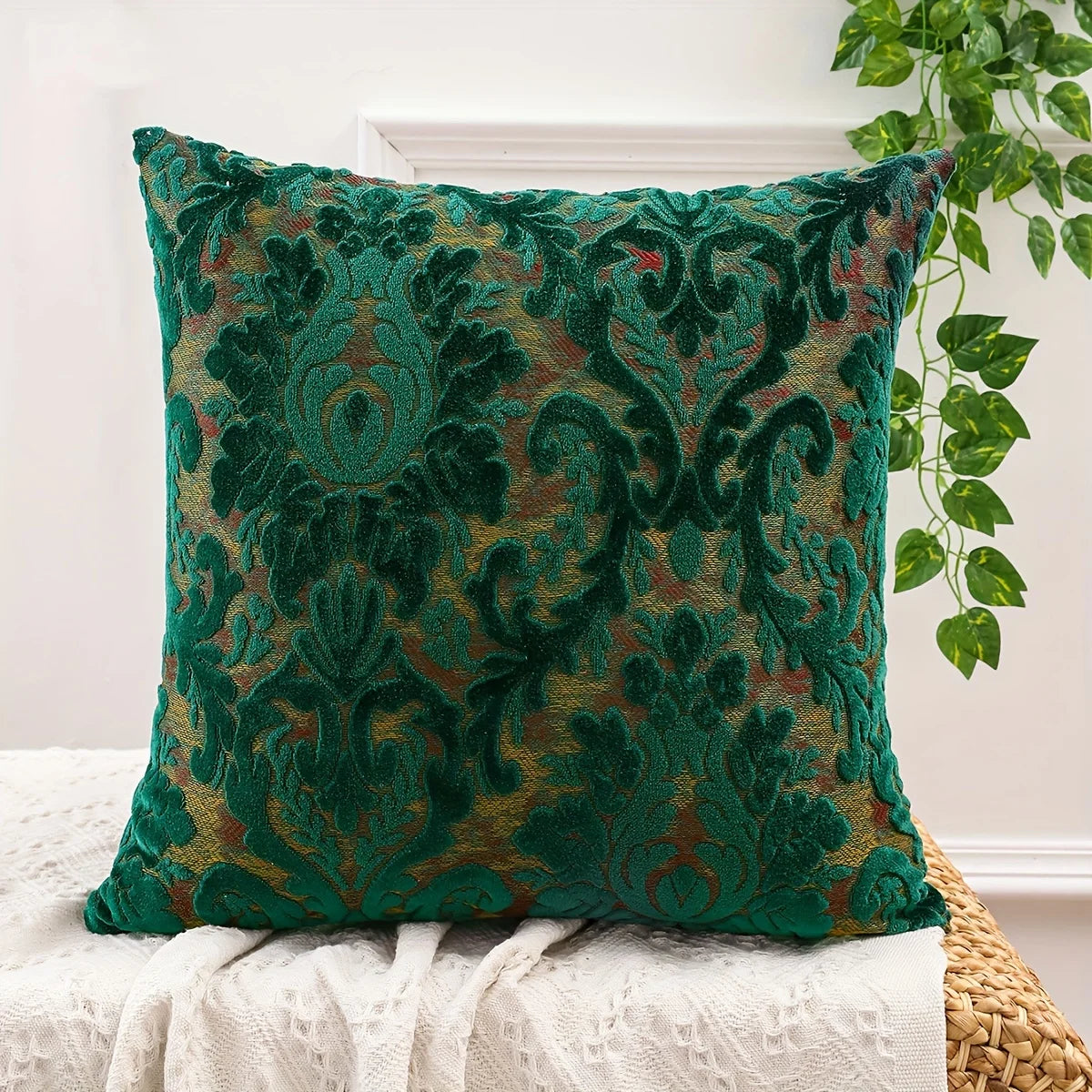 Tropical Leaf Chenille Pillow Cover — detail