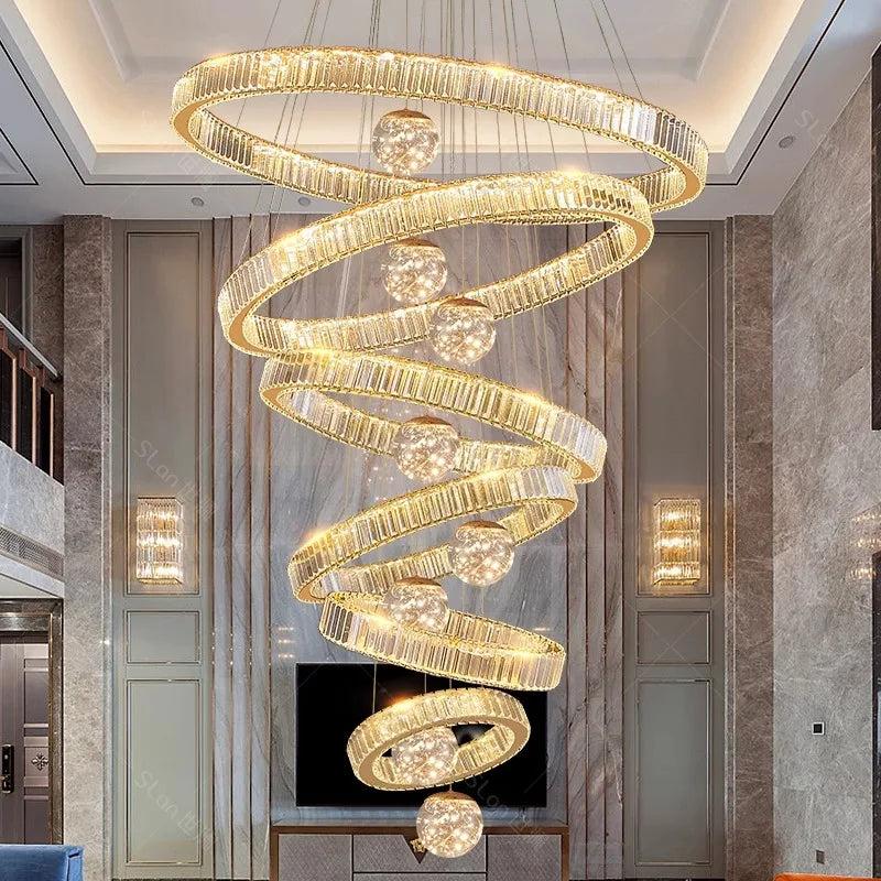 Concentric crystal ring chandelier with four nested crystal rings