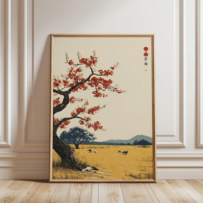 Japanese Botanical Tree Illustration Canvas Wall Art