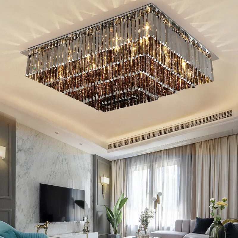 Rectangular black crystal chandelier, 39.4 by 31.5 in, for a long table