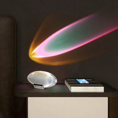 Crystal LED eye-shaped table lamp three colour mode overhead view