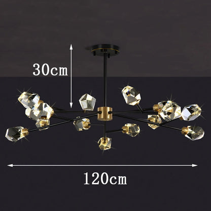 Assembled linear crystal chandelier with plated frame and clear crystal trim