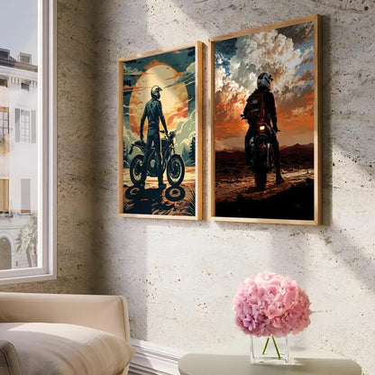 Motorcycle Rider Sunset Canvas Wall Art Print