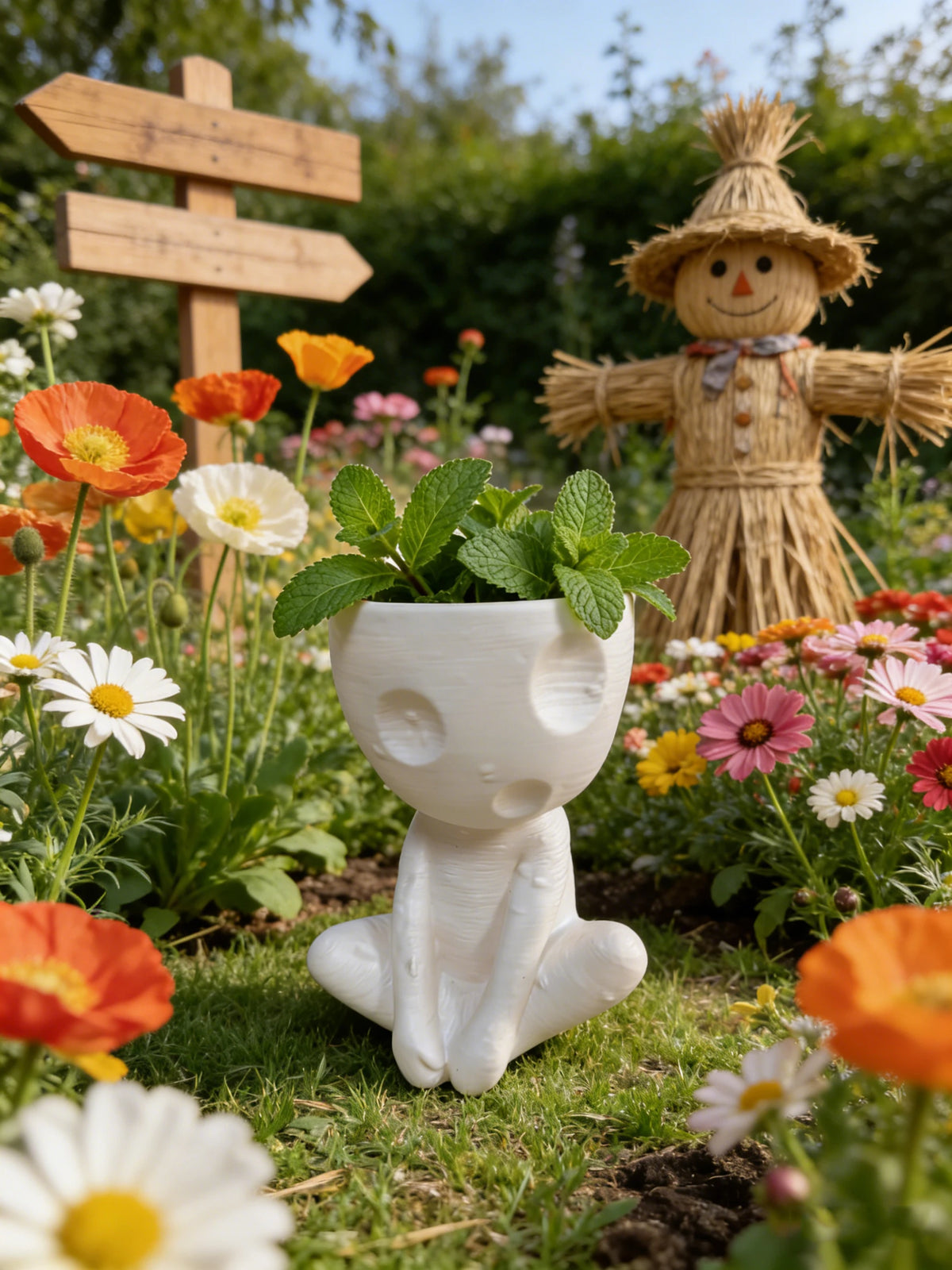 Cute quirky doll flower pot dried flower arrangement friend gift