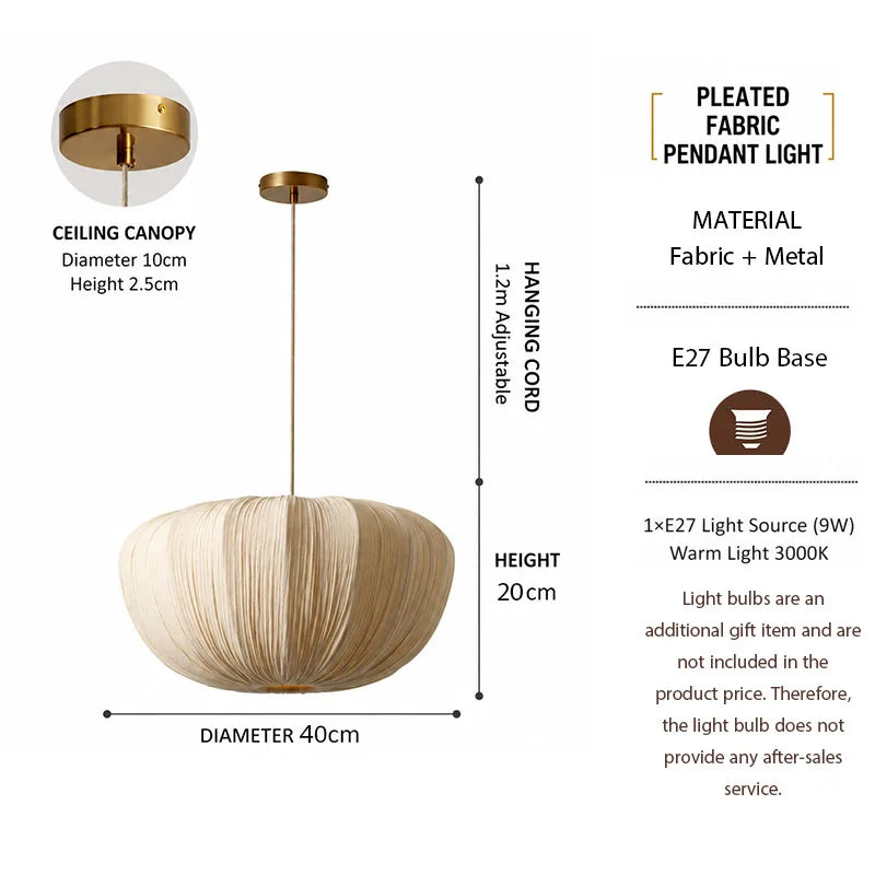 Japandi style fabric chandelier showing the softly textured shade surface