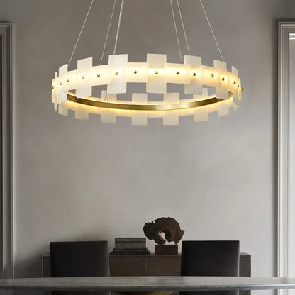 Marble and copper chandelier with natural marble on a plated frame