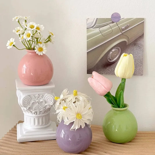 Mini glazed ceramic vase multicolor on bathroom shelf