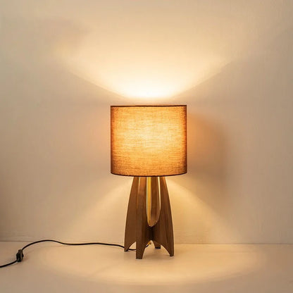 Fabric shade texture detail beige linen Nordic table lamp close-up