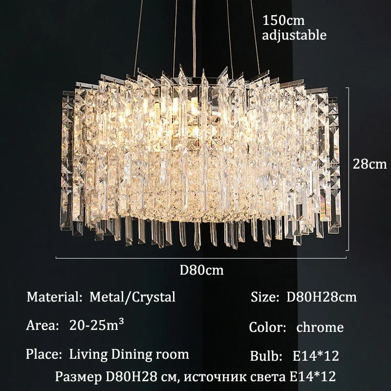 Chrome crystal chandelier seen from below with E14 lamp holders